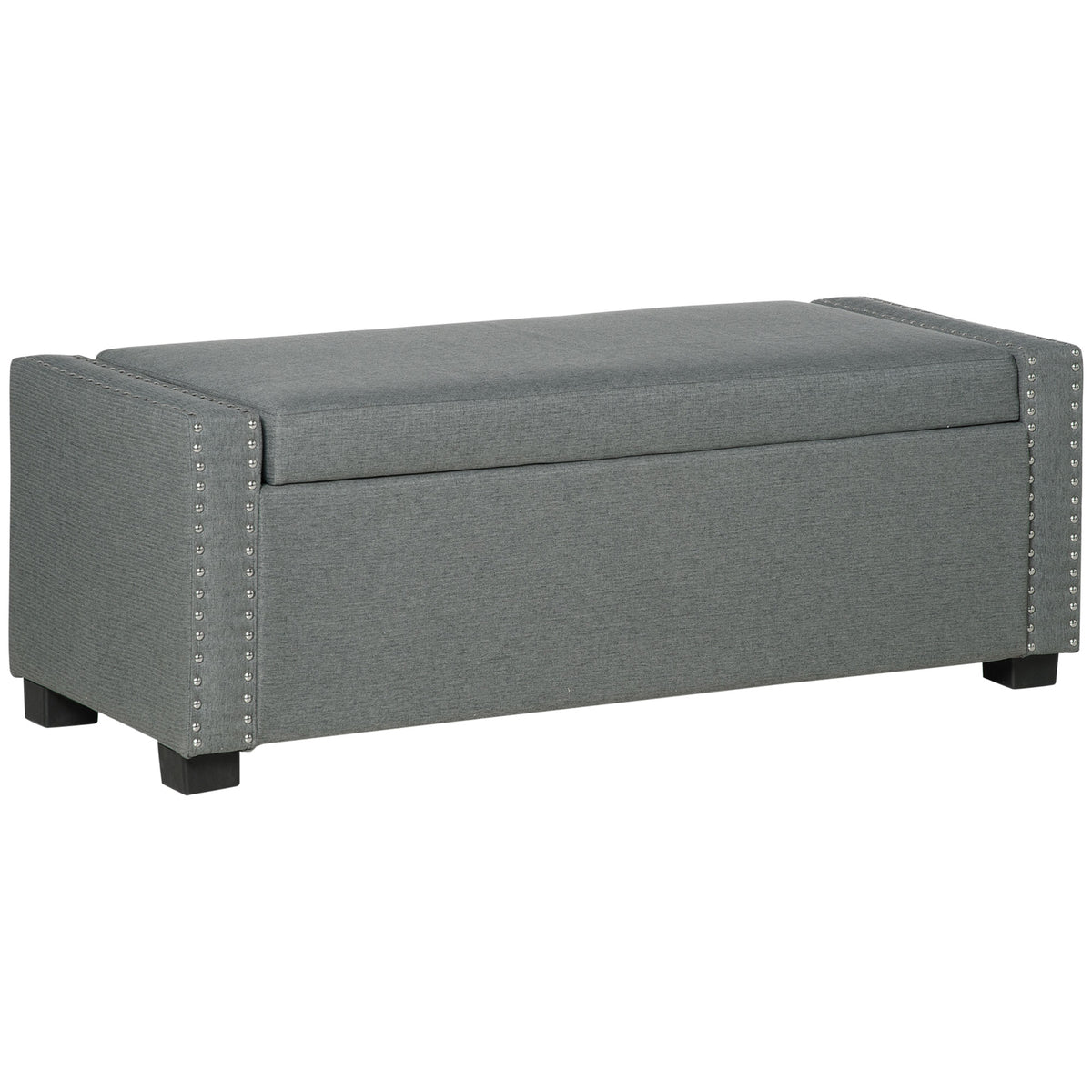 Banc de rangement capitonné avec couvercle rabattable et pouf en tissu pour chambre à coucher