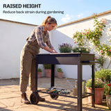 Metal Raised Garden Bed, Elevated Planter Box with 2 Wheels, Handle and Shelf, 31.5