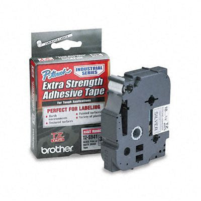 Brother TZeS941 18mm Extra Strength Label Tape - Black/Silver