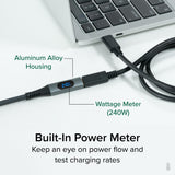 Plugable Technologies USB C Extension Cable 3.3 Ft, Digital Power Mete