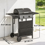 2-Burner Propane Gas Grill, 18000 BTU BBQ Grill with Wheels, Warming Rack, Shelf
