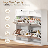 Shoe Cabinet with 2 Large Flip Drawers, Farmhouse Narrow Shoe Storage Cabinet with 2 Top Compartments