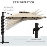 10ft Square Cantilever Patio Umbrella, 360° Rotating Overhanging Umbrella with Cross Base