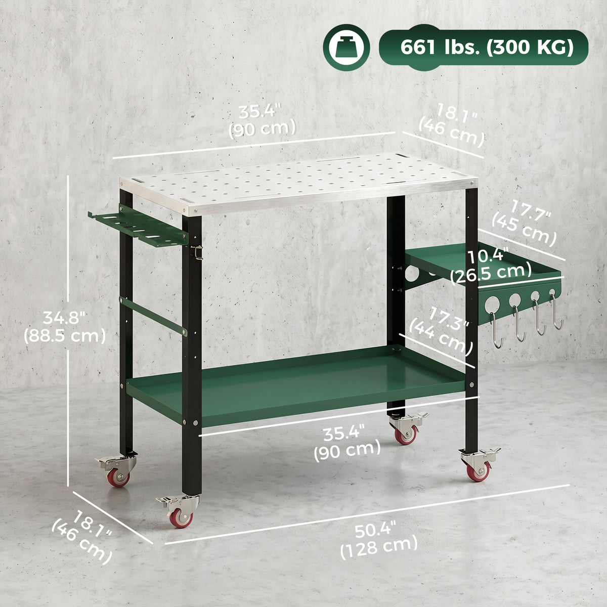 2Tier Rolling Welding Table, Lockable Steel Heavy Duty Welding Workbench Table with Side Tray