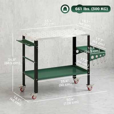 2Tier Rolling Welding Table, Lockable Steel Heavy Duty Welding Workbench Table with Side Tray