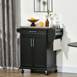 Kitchen Island with Stainless Steel Top, Rolling Kitchen Cart on Wheels with Storage Drawer