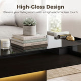 LED Coffee Table with Storage, High Gloss Modern Center Table with 2 Drawers and Remote Control for Living Room