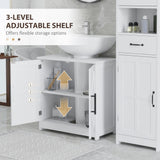 Armoire de rangement sous lavabo de style ferme, armoire sous évier avec 2 portes de grange et étagère ajustable