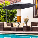 Parasol patio suspendu 10 pieds avec base, parasol jardin avec manivelle