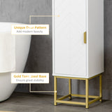 Tall Bathroom Storage Cabinet, Modern Narrow Bathroom Cabinet with Diamond Chevron Pattern and Adjustable Shelf