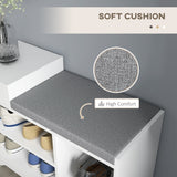Upholstered Shoe Storage Bench, Hallway Shoe Storage with Seat, Drawer, 3 Open Shelves for Entryway