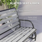 2 Person Outdoor Glider Bench, Patio Glider Loveseat with Faux Wood Slatted Seat and Back, Steel Frame