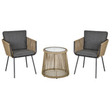 3 Pieces Wicker Patio Furniture Set, Rattan Bistro Set with Coffee Table and Cushions