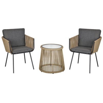3 Pieces Wicker Patio Furniture Set, Rattan Bistro Set with Coffee Table and Cushions