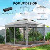 11' x 11' Pop Up Gazebo 2-Tier Soft Top Shelter Event Tent w/ Netting Carry Bag for Patio Backyard Garden