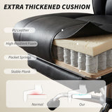 Reclining Office Chair, Overstuffed Executive Desk Chair with High Back, PU Leather, Footrest, Swivel Wheels