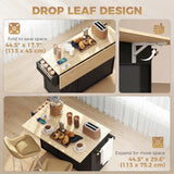 Kitchen Island with Drop Leaf, Rolling Kitchen Cart with Power Outlet, Cabinet, 3 Drawers, Towel Bar