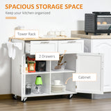 Rolling Kitchen Island with Storage Drawers, Kitchen Cart with Rubber Wood Top