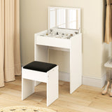 Modern Vanity Set with Makeup Table and Cushioned Stool