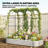 Galvanised Raised Garden Bed with Arched Trellis, 7 x 4 x 7ft Metal Outdoor Planter Box with Open Bottom
