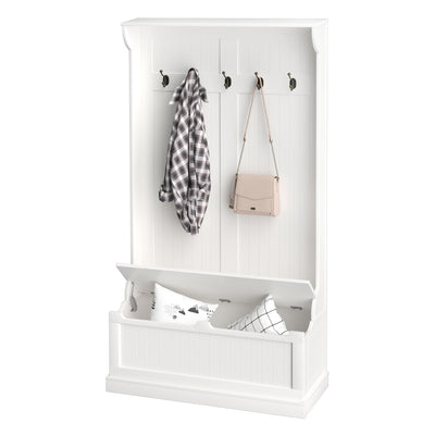 4-In-1 Hall Tree with Coat Rack, Top Shelf, Shoe Storage and Bench Seat, Entryway Bench with 5 Hooks