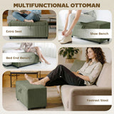 Storage Ottoman, Upholstered Corduroy End of Bed Bench with Thick Padding