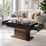 LED Coffee Table with Storage, High Gloss Modern Center Table with 2 Drawers and Remote Control for Living Room