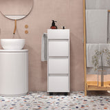 Slim Bathroom Cabinet, Bathroom Storage Cabinet with 4 Top Compartments, 3 Drawers & Towel Rack for Narrow Spaces