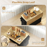 Kitchen Island Cart, Portable Kitchen Island Table with Charging Station, Rubber Wood Drop Leaf, Trash Storage
