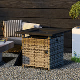 Outdoor PE Rattan Propane Fire Pit Table, 50, 000 BTU Pulse-Ignition Wicker Fire Table