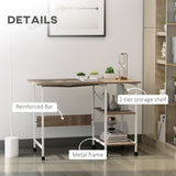 Folding Computer Desk with Storage Shelves, Study Writing Table Laptop Desk with 6 Wheels for Bedroom Home Office Workstation