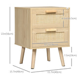 Boho Design Nightstand Set of 2, Side End Table with 2 Drawers for Living Room
