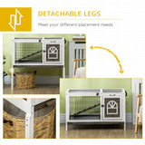 Rabbit Hutch Dual-Height Design Bunny House with Run Slide-Out Tray White and