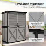 Armoire de rangement extérieure, Abri de jardin en bois avec cadre en acier, 2 étagères et portes verrouillables