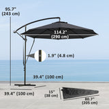9.5' Cantilever Umbrella with Wind Protection Strap and Cover, Hanging Umbrella with Crank and Cross Base