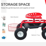 Garden Scooter, Rolling Cart with Swivel and Adjustable Seat, Tool Tray