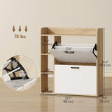Shoe Cabinet with 2 Flip Drawers, 3 Side Compartments, Adjustable Shelves, 8-12 Pairs for Entryway Hallway