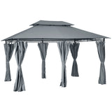 13'L x 10'W x 8.7'H Patio Gazebo Outdoor 2-Tiers Garden Canopy Yard Sunshade Shelter with Curtains