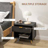 Nightstand with Fluted Panel, Bedside Table with Drawer and Open Compartment