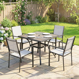 5 Piece Outdoor Patio Dining Set, Dining Table and 4 Stackable Chairs with Umbrella Hole, Shelf