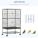52'' Large Rolling Steel Bird Cage Bird House with Rolling Stand, Storage Shelf, Wood Perch