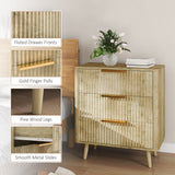 Fluted Chest of Drawers, Modern 3 Drawer Dresser with Pine Wood Legs