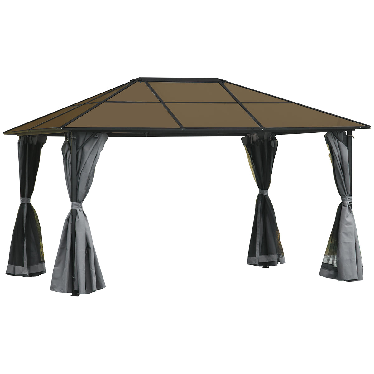 10' x 13' Hardtop Gazebo Aluminum Framed Marquee Party Tent Shelter with Mesh Curtains & Side Walls - Grey