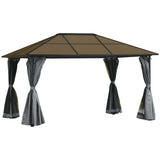 10' x 13' Hardtop Gazebo Aluminum Framed Marquee Party Tent Shelter with Mesh Curtains & Side Walls - Grey