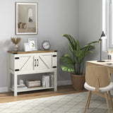 Farmhouse Kitchen Storage Cabinet, Free Standing Sideboard Console Table with Barn Doors, Bottom Shelf