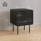 Modern Bedside Tables Set of 2, 2 Pieces Nightstands with 2 Storage Drawers and Steel Legs for Bedroom