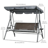 Outdoor 3-Seat Porch Swing with Canopy, Pillows and Steel Frame