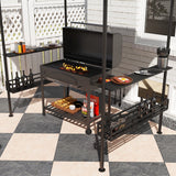 8' x 5' Barbecue Gazebo, 2-Tier BBQ Gazebo with 2 Side Shelves, Storage Basket, Hanging Hooks