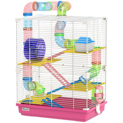 5 Tiers Hamster Cage Portable with Exercise Wheels Play Tube Water Bottle Dishes House Ladder for Gerbils