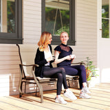 Chaise berçante glissante extérieure 2 places, berçante de patio avec siège à mailles et dossier, cadre en acier pour l'extérieur